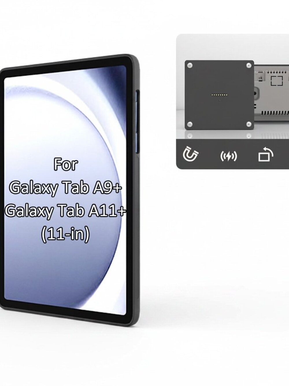 Zilvex Galaxy Tab A9+ A11+ Magnetic Wall Mount Charging Kit Black